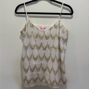Lilly Pulitzer White and Gold Spaghetti Strap Top